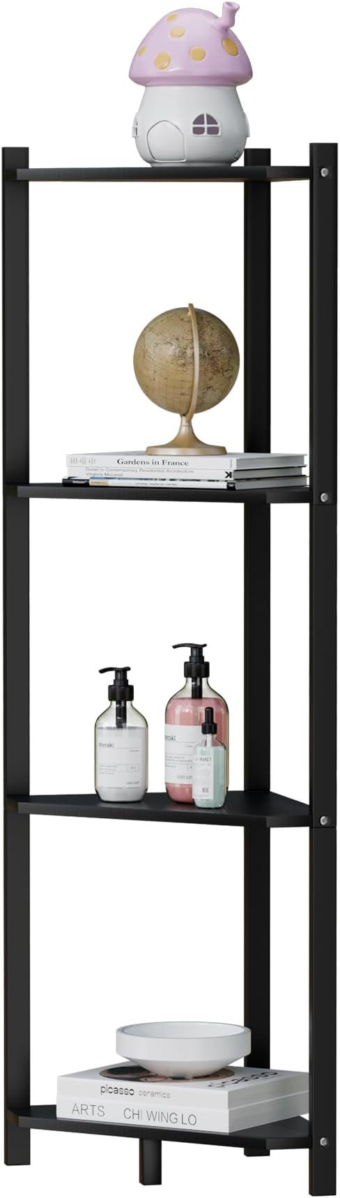 Wisuce Corner Shelf, 100% Real Bamboo Shower Corner Shelves Free Standing Shelf Storage Organizer for Bathroom Living Room Kitchen (Black, 4 Tier)