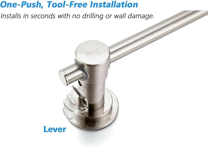 BOPai 24 inch Suction Cup Towel Bar – No Drill, for Smooth Surfaces Only, Brushed Nickel