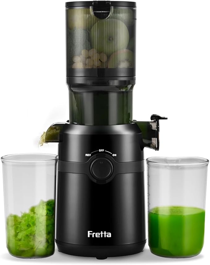 Juicer Machines,Fretta Cold Press Juicer Machines with American-Sourced PCTG Material,Fit Whole Fruits & Vegetables,Easy to Clean,Truly BPA-Free,Classic Black