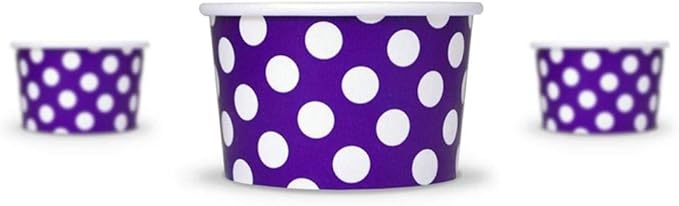 UNIQ 1000-Count 4 oz Polka Dot Paper Ice Cream Cups Purple Color | Perfect for Halloween, Disposable Dessert Bowls | Frozen Dessert Supplies