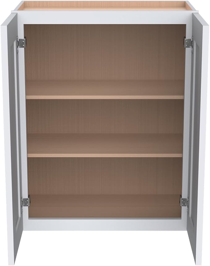 Wall-Mounted Cabinet – Solid Wood Shaker Style Medicine Cabinet with Adjustable Shelves & Soft-Close Doors for Bathroom, Kitchen, and Office Storage (White, 24" W x 12" D x 36" H)
