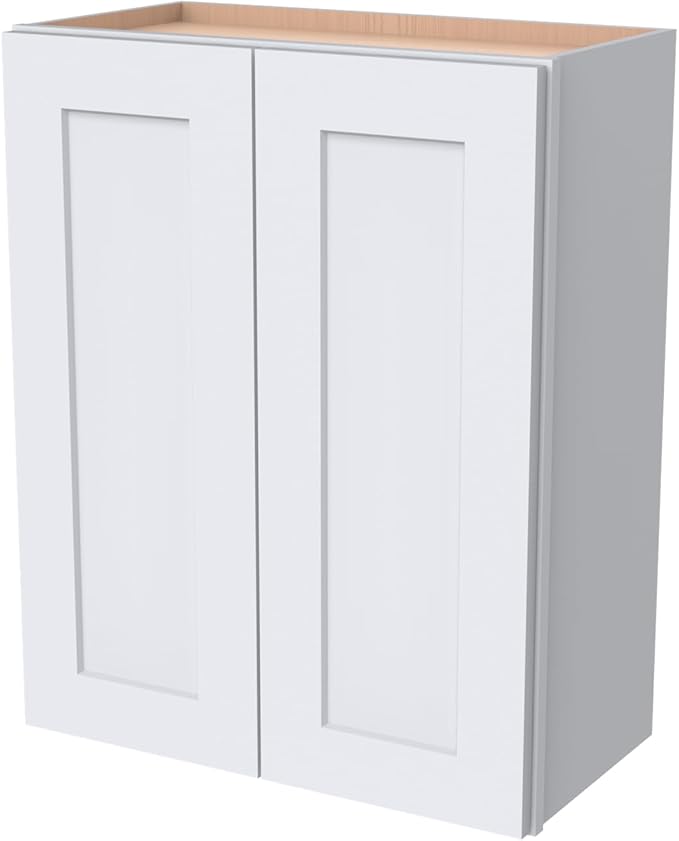 Wall-Mounted Cabinet – Solid Wood Shaker Style Medicine Cabinet with Adjustable Shelves & Soft-Close Doors for Bathroom, Kitchen, and Office Storage (White, 33" W x 12" D x 36" H)