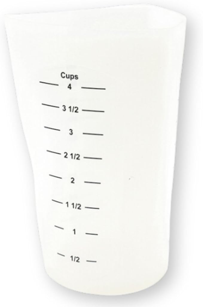 TableCraft HSMC34 Flexible Measuring Cup, 4 Cup, Silicone, 3-Sided Design with Measurements in Cups, Ounces, Milliliters, Ergonomic Grip, Heat Safe to 450°F, Microwave and Dishwasher Safe
