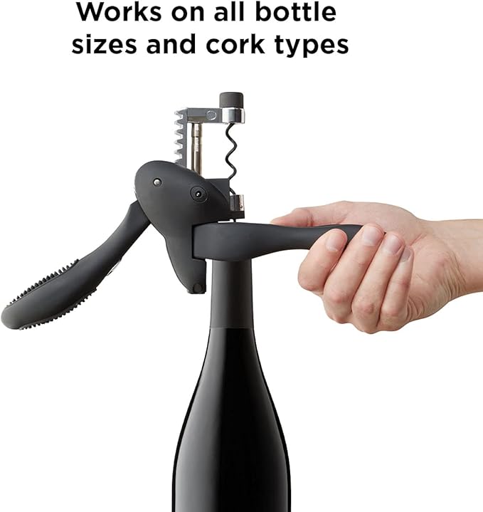 Rabbit Wine Corkscrew with Foil Cutter, 1 EA, Black & Bottle Stoppers, Set of 4, Multicolor