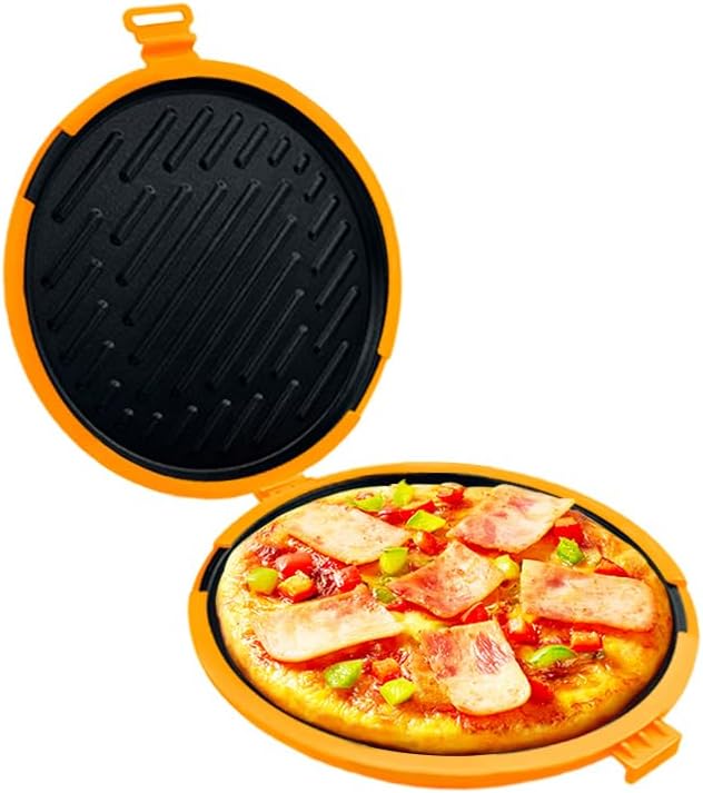 9.5" Microwave Grill Pan & Crisper Tray - 5-in-1 Nonstick Sandwich Maker, Pizza Pan & Bacon Cooker with lid,Dishwasher Safe Griddle for Grilled Cheese - College Dorm Room & Office Essentials