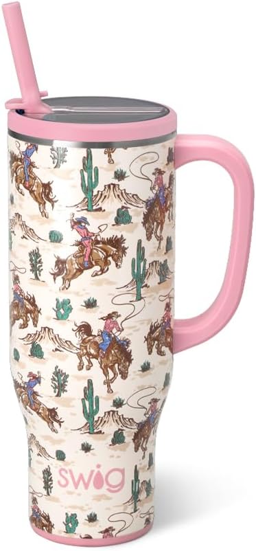 Swig Life 30oz Mega Mug, 30oz Tumbler with Handle and Straw, Large Insulated Tumblers, Cup Holder Friendly Travel Mug, Stainless Steel 30 oz Tumbler, Reusable Insulated Water Bottle (Giddy Up)