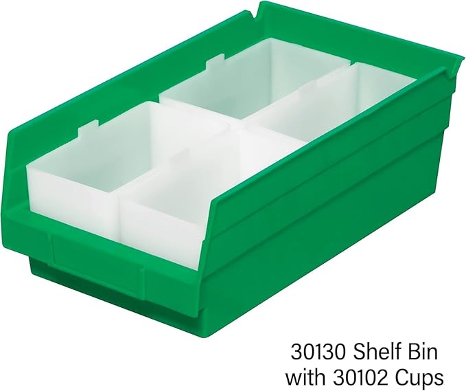 Akro-Mils 30130 Plastic Shelf Bins, Heavy Duty Storage Bins for Garage, Closet, and Drawer Organization, 12" x 6-1/2" x 4", Green, 12-Pack