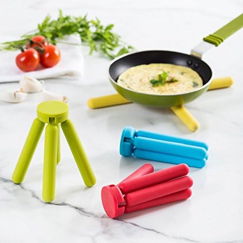 3/Pack Foldable Trivets Silicone, FENGCHEN Folding Trivets, Non-Slip Collapsible Cross Compact Design Expandable Silicone Pot Holder, Blue