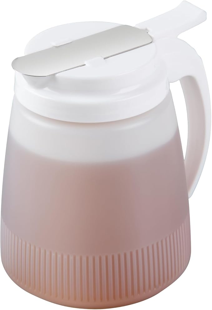 Restaurantware-Chef 101 32 Ounce All Purpose Syrup Dispenser, 1 Honey Dispenser - White Top, Stainless Steel Slide Cover, Plastic Pancake Syrup Bottle, Perfect For Diners, Restaurants, Home