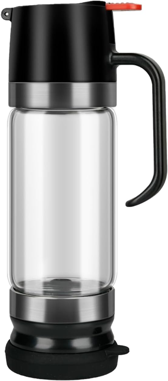 Honey Dispenser No Drip, 12 OZ Syrup Dispenser, Glass Honey Jar with Stand for Coffee, Tea, Pancake, Black