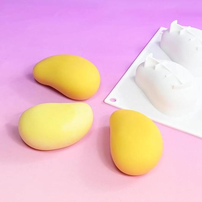 3D Mango Silicone Molds, 6-Cavity Fruit Baking Mold for Mousse Cake, French Dessert, Pastry, Chocolate, Truffle, Non-Stick Easy Release Food Grade Silicone Mould (A_ Mango)