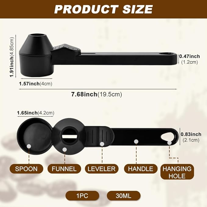 Coffee Scoop & Funnel for K-Cups Reusable, Coffee Spoon with Slide Scoop Measuring Scoo p with Funnel for Filling Water Bottles for Ground Coffe e Protein Powder without Spilling