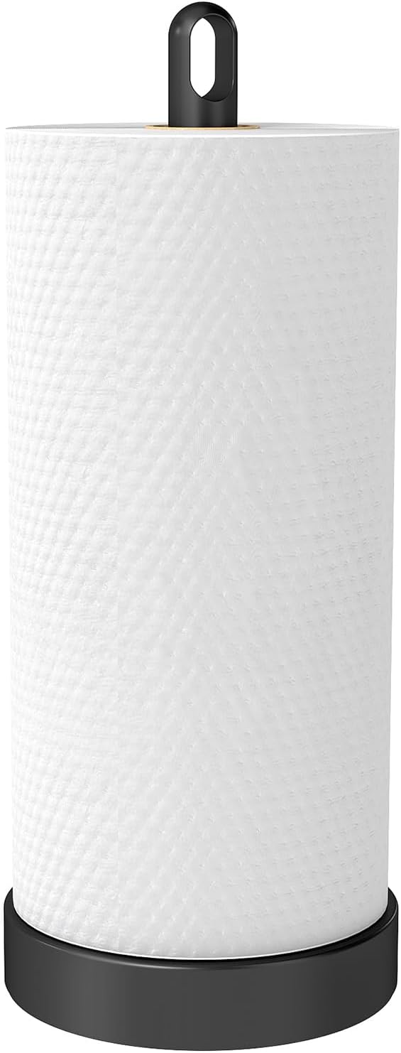 STWWO Black Paper Towel Holder Countertop, Freestanding Paper Towel Holders with Weighted Base, Stand Up Papertowel Holder for Kitchen Counter Top