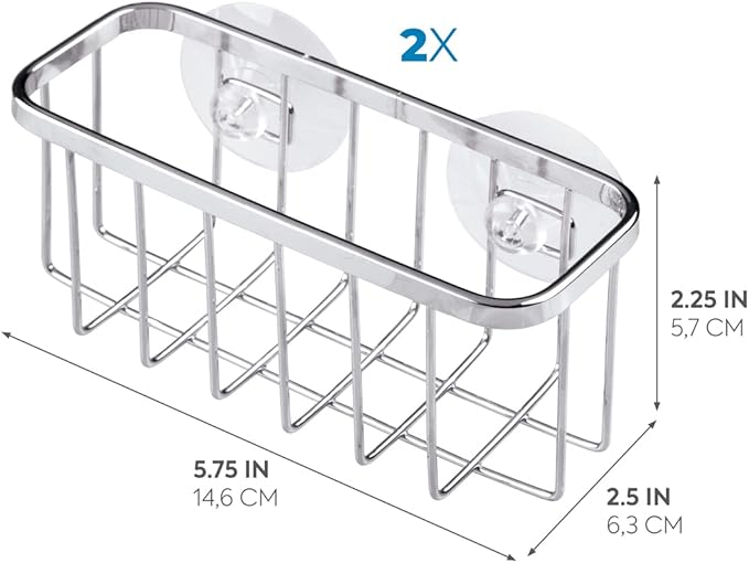 iDesign Gia Stainless Steel Dish Sponge Holder Basket with Suction Cups, Ideal for Kitchen Sinks and Bathroom Organization, 2.25"D x 2.5"W x 5.75"H, Set of 1, Polished