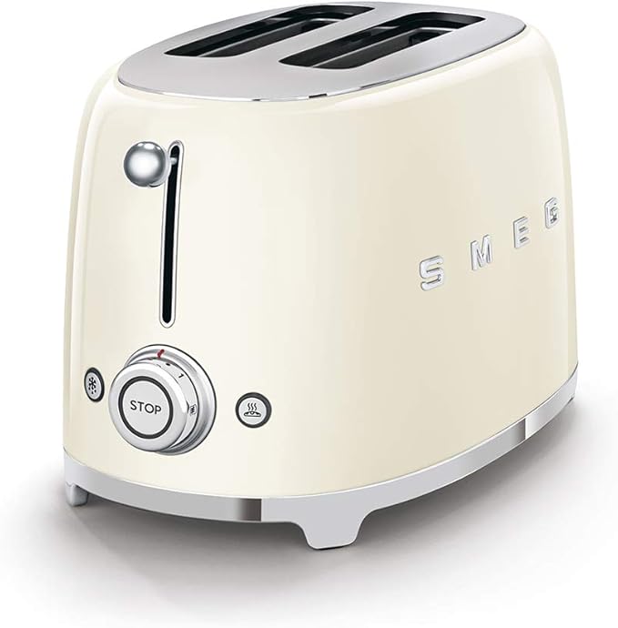 SMEG 2 Slice Toaster with 6 Presets and Defrost Function and Removable Crumb Tray (Cream)