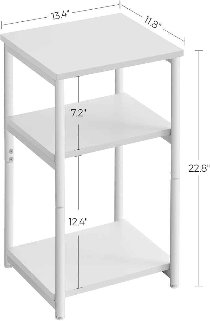VASAGLE Side Table, Small End Table, Tall Nightstand for Living Room, Bedroom, Office, Bathroom, White ULET273W14