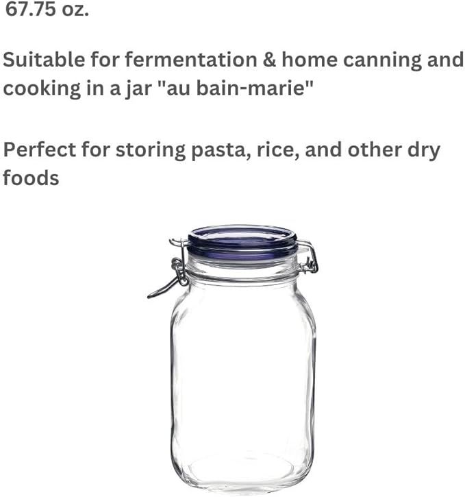Bormioli Rocco Fido Square Jar with Blue Lid, 67.5-Ounce