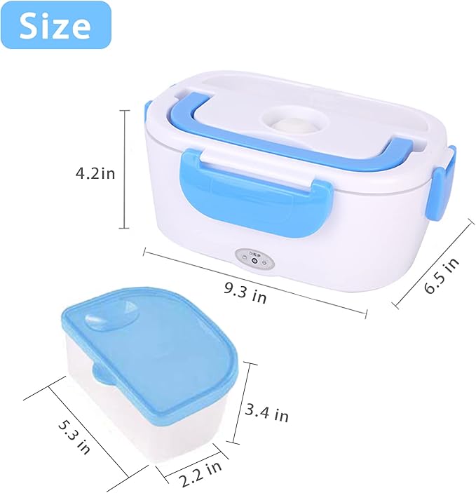 Electric Lunch Box 2 In 1 Food Heater 12V 24V 110V Portable Food Warmer for Car and Home Removable Stainless Steel Heated Bento Box (Blue)