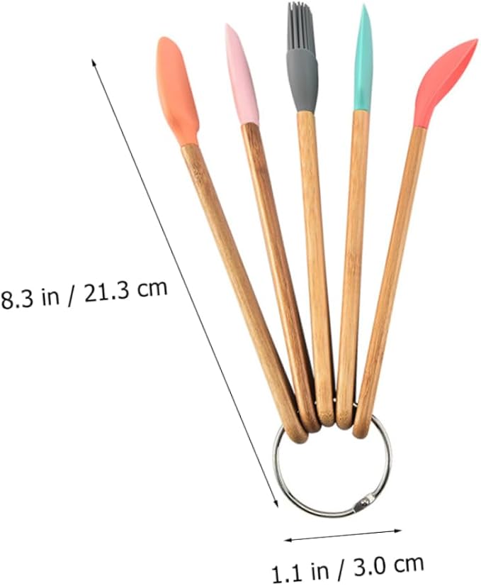 Cute Kids Baking Supplies 5pc Wood Handle Silicone Baking Tools Set for Girls Food-grade