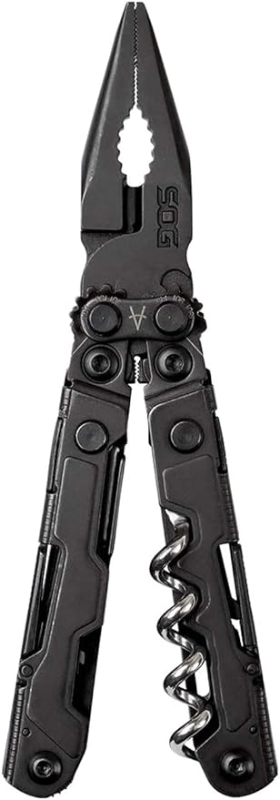 SOG PowerLitre Mini Utility Multi-Tool w/ 19 Lightweight Tools, Compact 5 Inch Long Utility Tool with Knife, Screwdriver, Hex Bit Holder, Black
