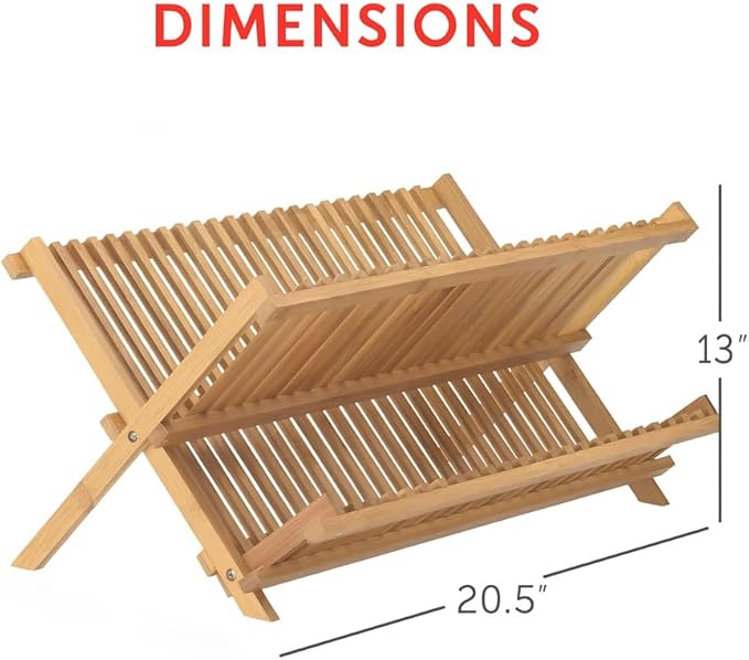 HIC Kitchen Bamboo Folding Dish Drying Rack, 20.5 x 13-Inches