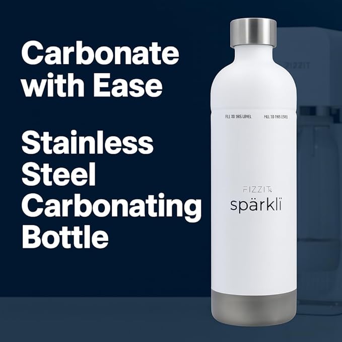 FIZZIT Spärkli 1L Stainless Steel Carbonating Bottle | Compatible with Aarke II & III, Philips GoZero & Monten Soda Makers | Reusable Sparkling Water Bottle, Dishwasher Safe, BPA-Free-Eco-Friendly