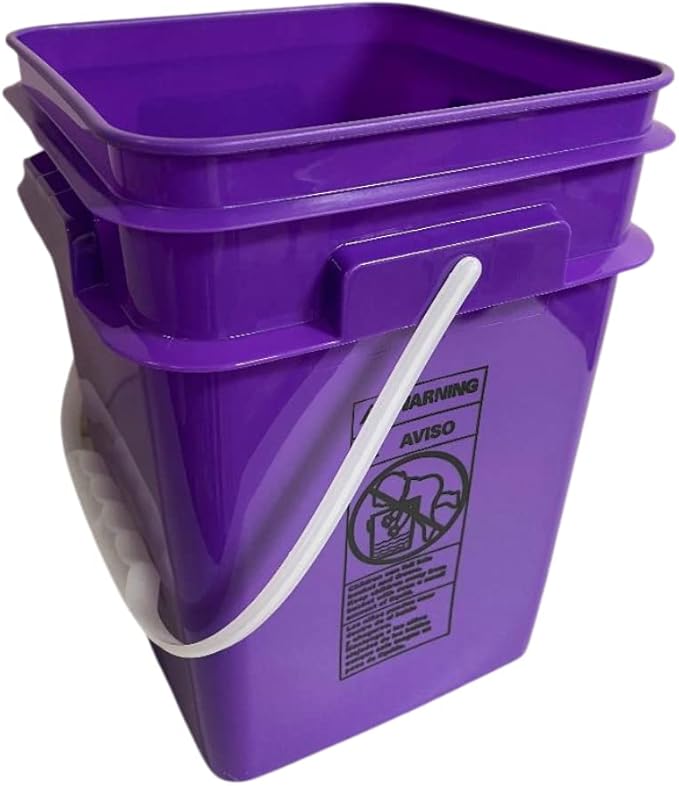 House Naturals 4 Gallon Square Food Grade Bucket Pail with Plastic Handles and Lid (Pack of 3) Made in USA containers (Purple)