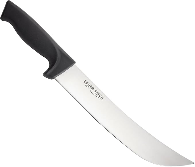 Ergo Chef Prodigy Series 10-Inch Cimeter Breaking Knife - High Carbon Stainless Steel Curved Blade Butcher Meat Knife, Ergonomic Non-Slip Handle, Black