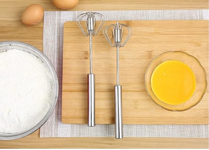 3 PCS Stainless Steel Semi-Automatic Whisk, Hand Push Rotary Whisk Blender, Versatile Milk Frother for Blending, Whisking, Stirring (11+12+13 Inch)
