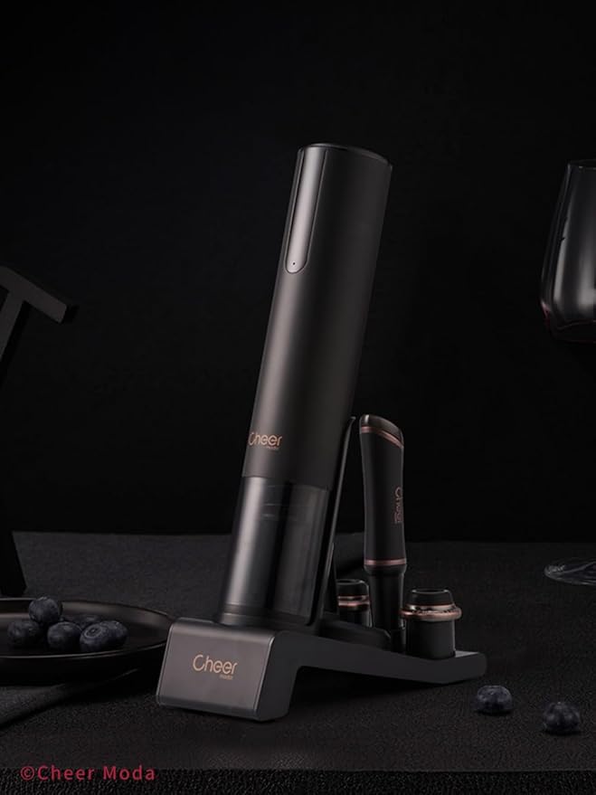 CHEER MODA Sommelier Full Automatic Rechargeable Electric Wine Opener Gift Set, Black and Bronze, Kitchen Accessories