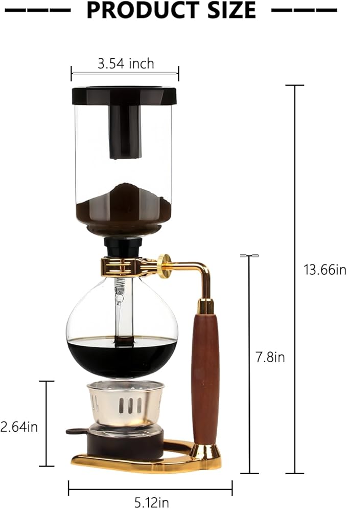 Vacuum Coffee Maker, Manual Siphon Coffee Brewer 3-Cup (360ml) with Alcohol Burner, Adjustable Buffer Clamp, Stainless Steel Bracket Base for Coffee Aficionados