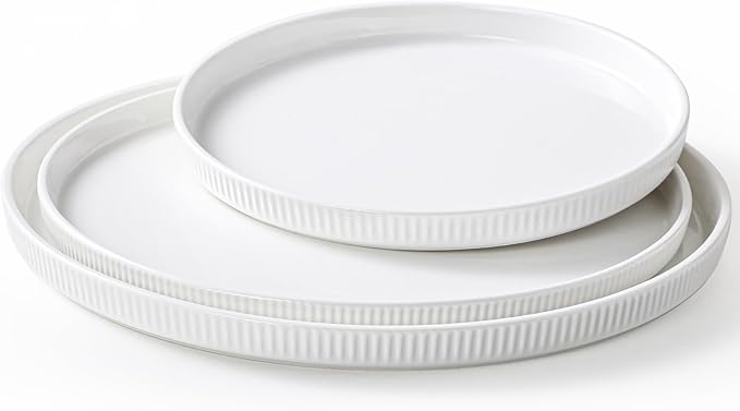 Dizada Round Serving Platters 3-Pack (12.8"/10.8"/8.8") - White Porcelain Serving Trays for Veggie, Fruit, Cheese, Snack, Party Entertaining