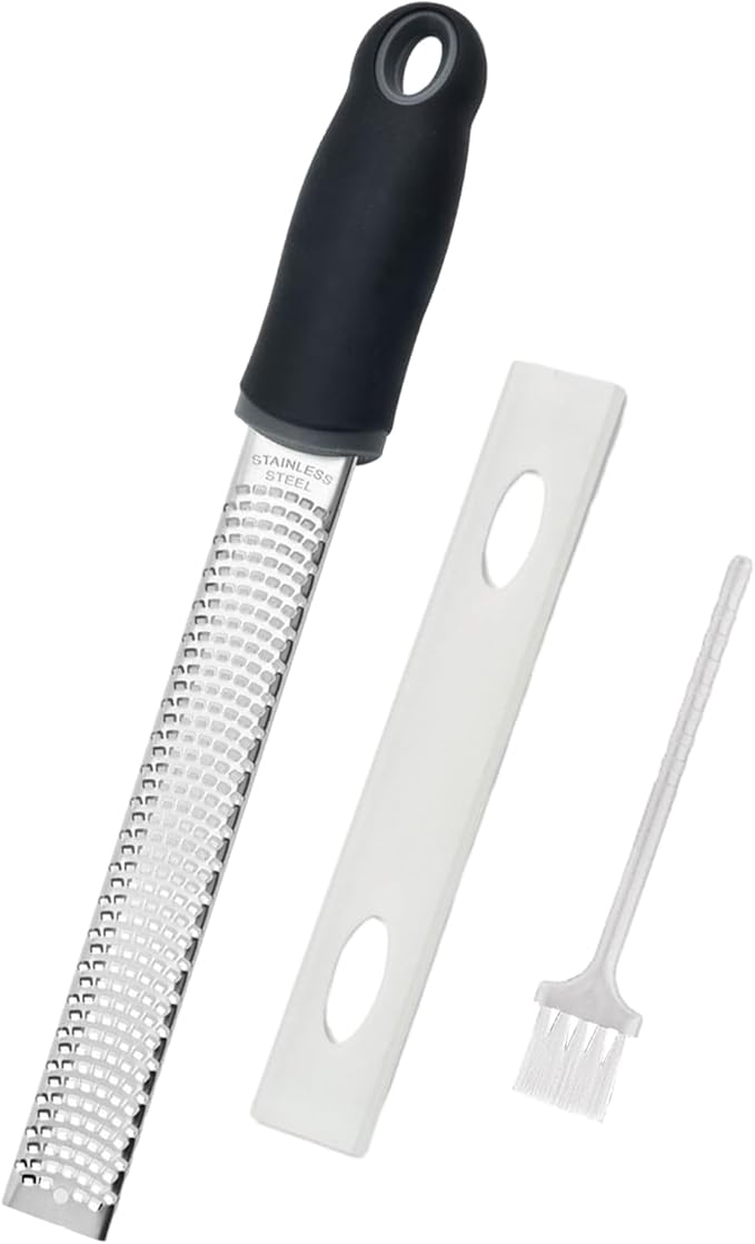Lemon Zester Grater with Handle, Multi-use Kitchen Tool for Zesting Fruits, Grating Vegetables, Cheese, and Spices, with Protective Cover & Cleaning Brush