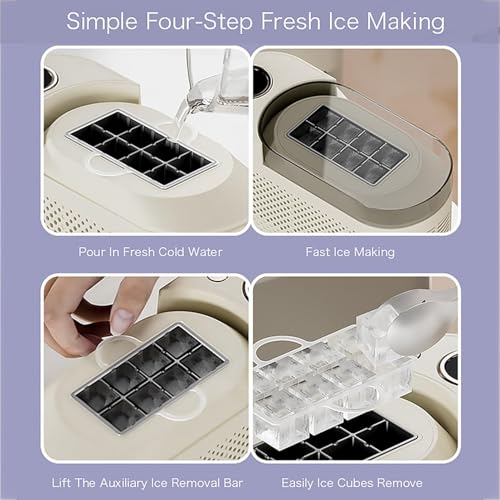 Portable Ice Maker, 12V DC Adapter, Makes 8 Cubes in 10 Mins, Mini Countertop Machine for Home Office Camping RV Bar Parties