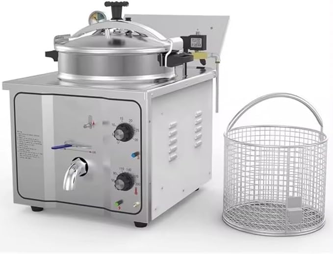 Medium Electric Tabletop Industrial Pressure Fryer – Commercial Chicken Pressure Cooker, Silvery