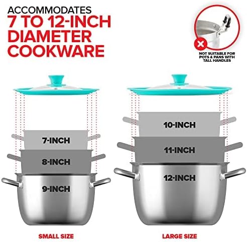 Modern Innovations Universal Lids (Set of 2) Fits 7 to 12-Inch Cookware, Silicone Replacement Pan Lid, Glass Top Covers for Skillets, Pots, Frying Pans, Cast Iron - Turquoise | Teal