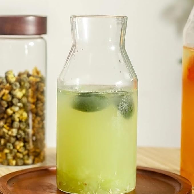 GLigeT Iced Tea Pitcher Borosilicate Water Pitcher Cold Brewed Tea Glass Bottle with Cork Jar Fruit Wine Storage Container 800ml/1200ml Water Jug(1200ml)
