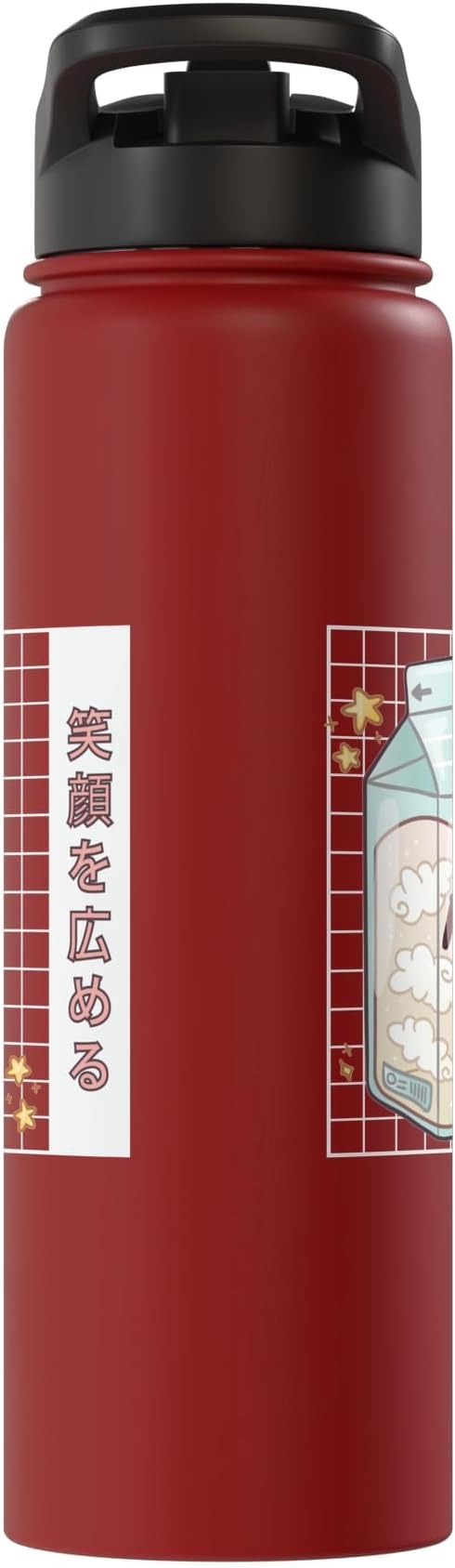 Japanese Kawaii Strawberry Milk Carton Vaporwave Grid Stainless Steel Insulated Water Bottle
