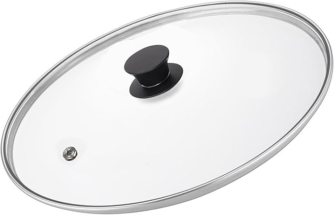 14 Inch Glass Lid For Pots, Pans and Skillets, Clear Glass Lid Replacement with Steam Vent, Stainless Steel Covers, Fit large Frying Pan With Inner dia 14.1-14.4 Inches