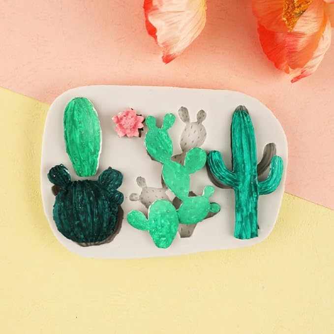 Gray Cactus Silicone Fondant Mold Cacti Chocolate Candy Mold For Cake Decoration Cupcake Topper Sugar Craft Polymer Clay Gum Paste Fondant and Gum Paste Molds Pastry and Baking Molds