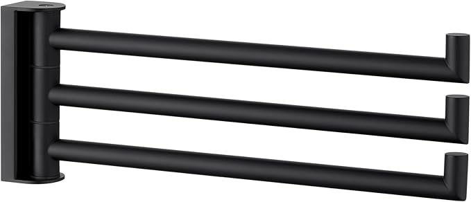 APLusee Swivel Towel Rack for Bathroom Wall Mounted, SUS 304 Stainless Steel Swivel Door Towel Bar with Multi 3 Rotating Arms, Matte Black