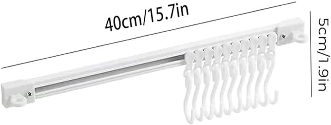2Pcs Multifunctional Slide Rail Hook, Adhesive Wall Hooks Rack Kitchen Rail, Space Saving Utensil Rack with 10 Hooks No Drilling Hanger for Bathroom Kitchen Bedroom Office(40cm/15.7in)