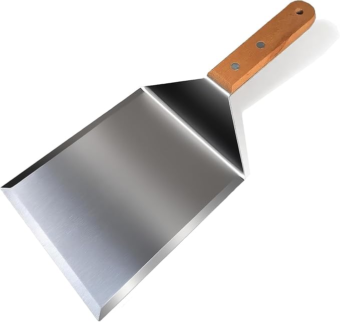 Smash Burger Spatula, Premium Large Meta Spatula - 6x5 inch Extra Wide Spatulas for Griddles & Grills, Steel Heavy Duty, Wooden Handle （1pcs）