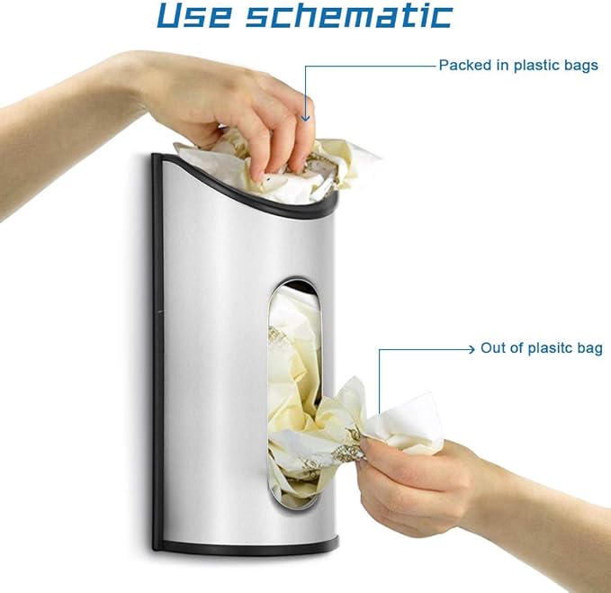 Plastic Bag Holder for Grocery Bag Wall Mount, Kitchen Dining Laundry Room Trash Bag Storage Dispenser, Smudge-Proof Anti-Fingerprint Stainless Steel, Silver