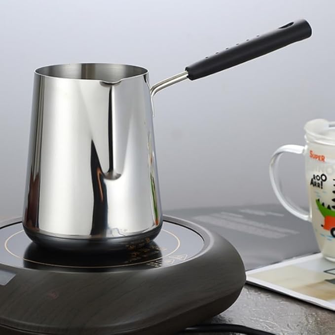 Milk Butter Warmer Pot, 30oz/900ml Turkish Coffee Pot, Stovetop Chocolate Melting Pan, Cezve Ibrik Briki Greek Arabic Coffee Maker for Maple Syrup, Sauce Heating, 18/8 Stainless Steel