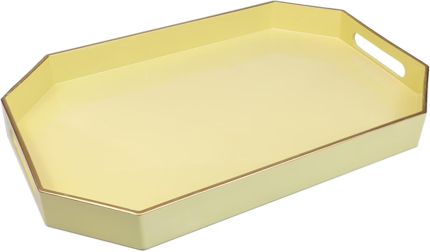 Spsyrine Yellow Plastic Serving Tray for Ottoman, Coffee Table, Octagon Decorative Tray for Entertaining, Outdoor, Living Room, Home Decor