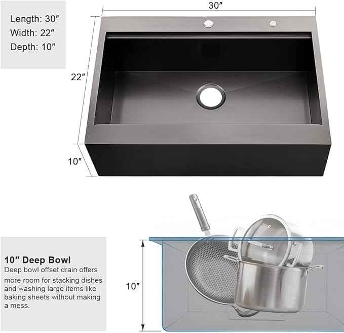30 Inch Black Farmhouse Kitchen Sink Drop In Workstation - 30 inch Apron Front Farmhouse Sink Workstation Kitchen Sink Single Bowl 16 Gauge Stainless Steel Farm Sink