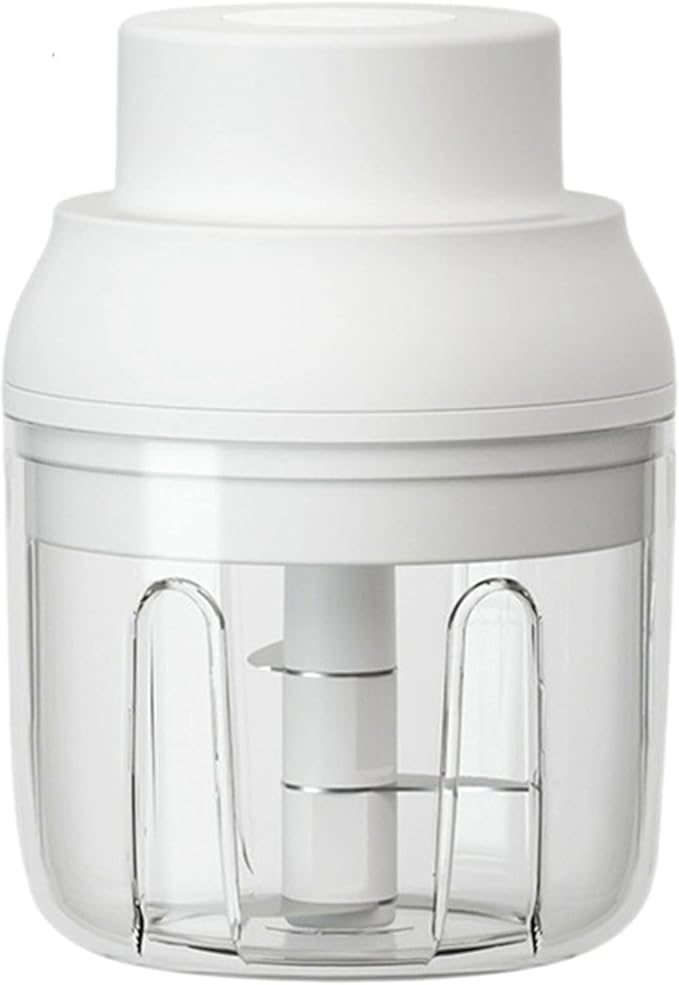 Electric Mini Garlic Chopper, USB Charging Cordless Food Processor, Mini Portable Veggie Chopper for Ginger, Chili, Fruit, Meat, Garlic Grinder Masher with 3 Blades(White)