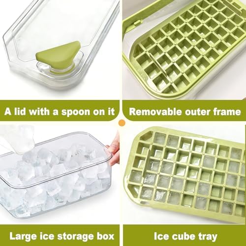 Plastic Ice Cube Trays with Bin and Scoop for Freezer+Ice Cube Trays Press Easy Release