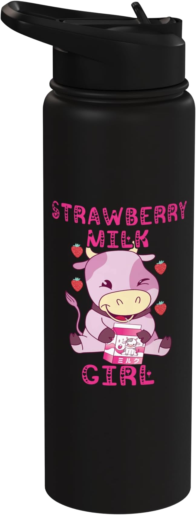 Strawberry Milk Girl Japanese Strawberry Shake Cute Pink Cow Stainless Steel Insulated Water Bottle